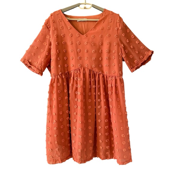 Grace Karin Plus 2XL Orange Chiffon Swiss Dot Sheer Lined Babydoll Dress - Picture 1 of 7